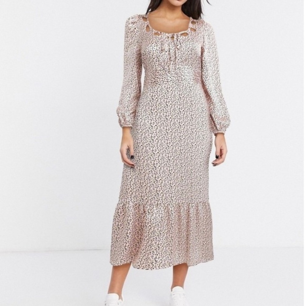 Topshop Looped Pink Midi Animal Print Dress Size 4